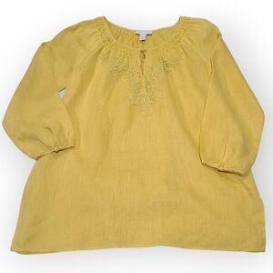 Charter Club Yellow Embroidered Linen Blouse Size 6